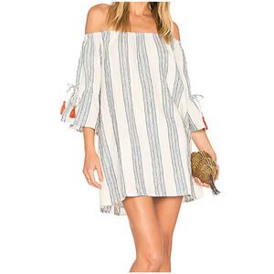 Tularosa Women's Linen Chambray Stripe Sarah Off The Shoulder Dress Size XS NEW